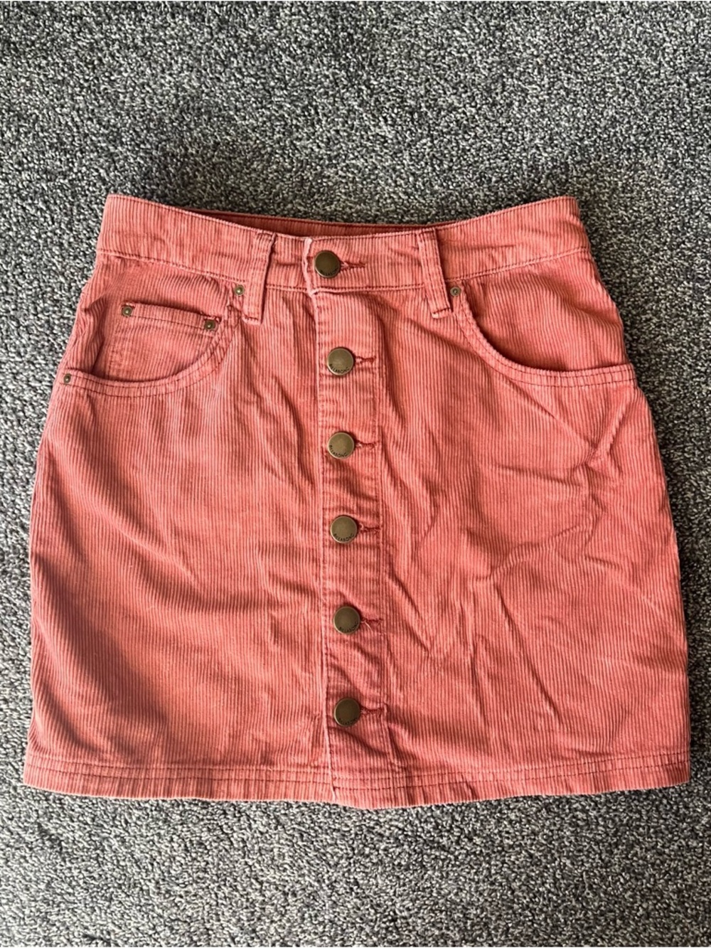 Billabong Orange Corduroy Button-Front Mini Skirt